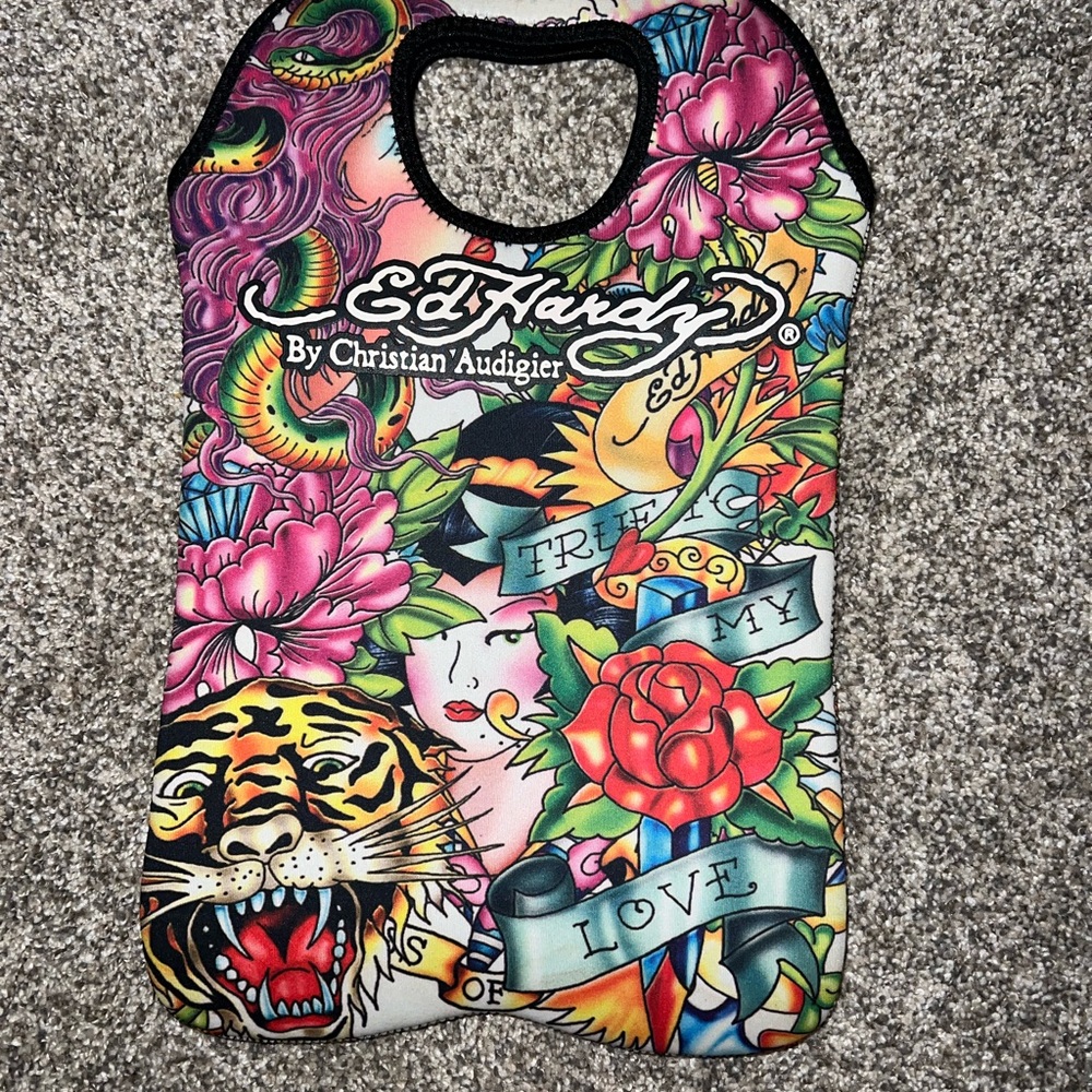 Ed Hardy Vibrant Graphic Tote with Tiger and Floral Art